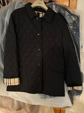 Burberry Black Quilted Jacket with Signature Check Cuffs
